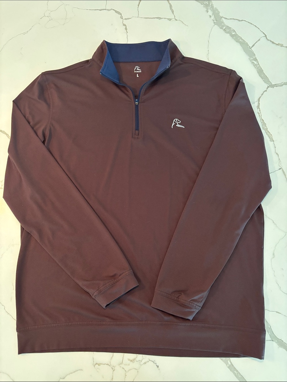 Rhoback Men's Long Sleeve Quarter-Zip Pullover - Brown with Navy Trim